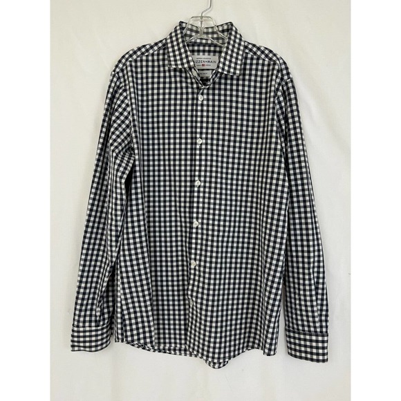 Mizzen+Main Shirt Men's Large Black Plaid Leeward Stretch Button-Up Trim Fit - Picture 1 of 9